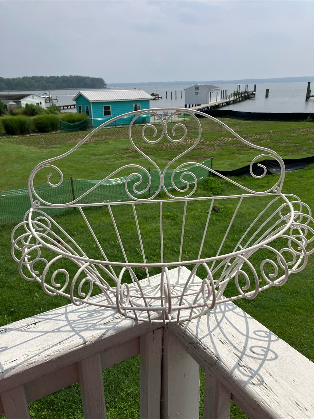 Shabby Chic Ornate Wrought Iron Basket With Scrollwork. Tabletop or Hang